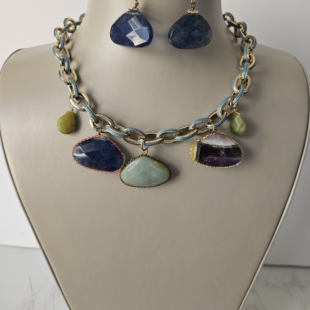 Elegant Multi-Stone Necklace and Earring Set